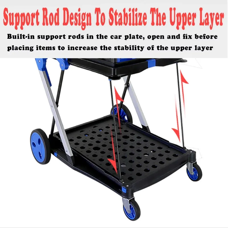 Collapsible Utility Trolley Porrtable Grocery Cart Aluminum Shopping Cart Folding Cart with Basket