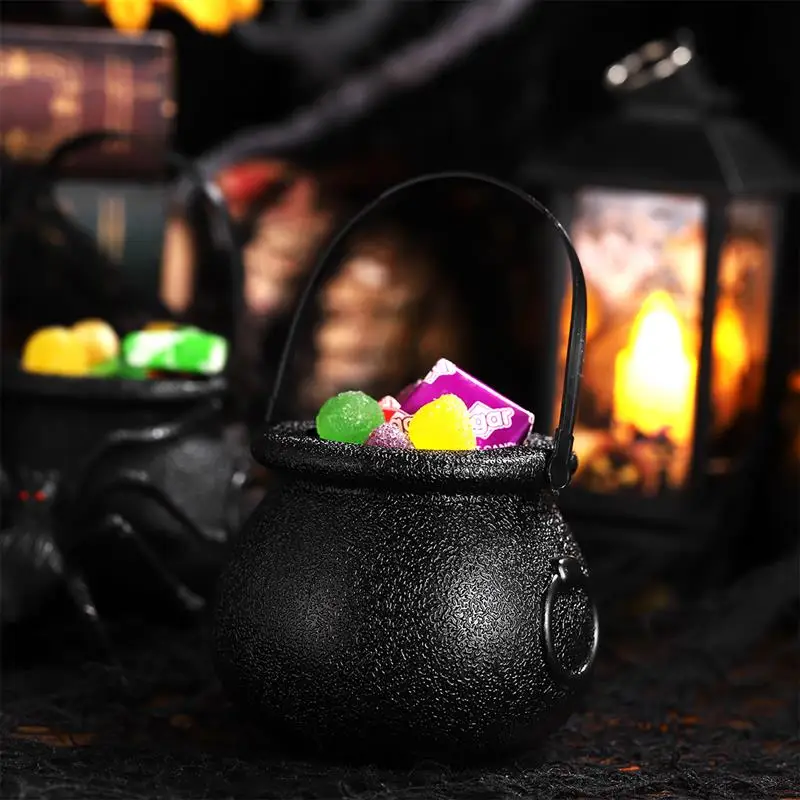 12Pcs Halloween Candy Buckets Small Trick Or Treat Candy Holder Pot Black Cauldron Candy Kettle 6x5.5cm Halloween Candy Bucket