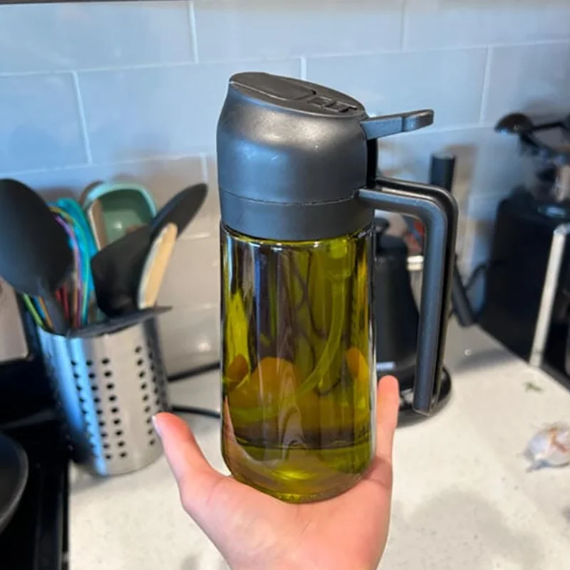 ガラスオイルスプレーボトル、オイルスプレー、オイルスプレー、調理用オリーブオイルディスペンサー、サラダ、バーベキュー、グリル、ベーキング、大容量、2 in 1、470ml