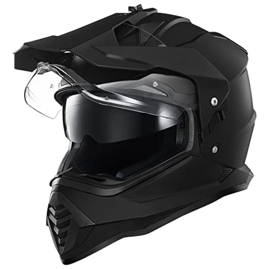 

Dual Sport Adventure Motorcycle Helmet Matte Black L with Pinlock Compatible Sun Visor for Snowmobile ATV Dirt Bike Off Road Us