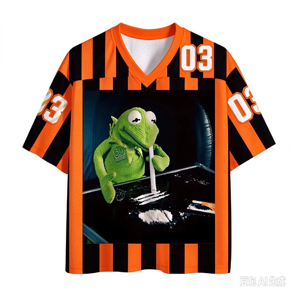 Summer Fashion New Design Funny Frog Pattern breath quickdry 3D Print Men Women V-Neck Sports T-Shirt Street Y2K Family Clothing
