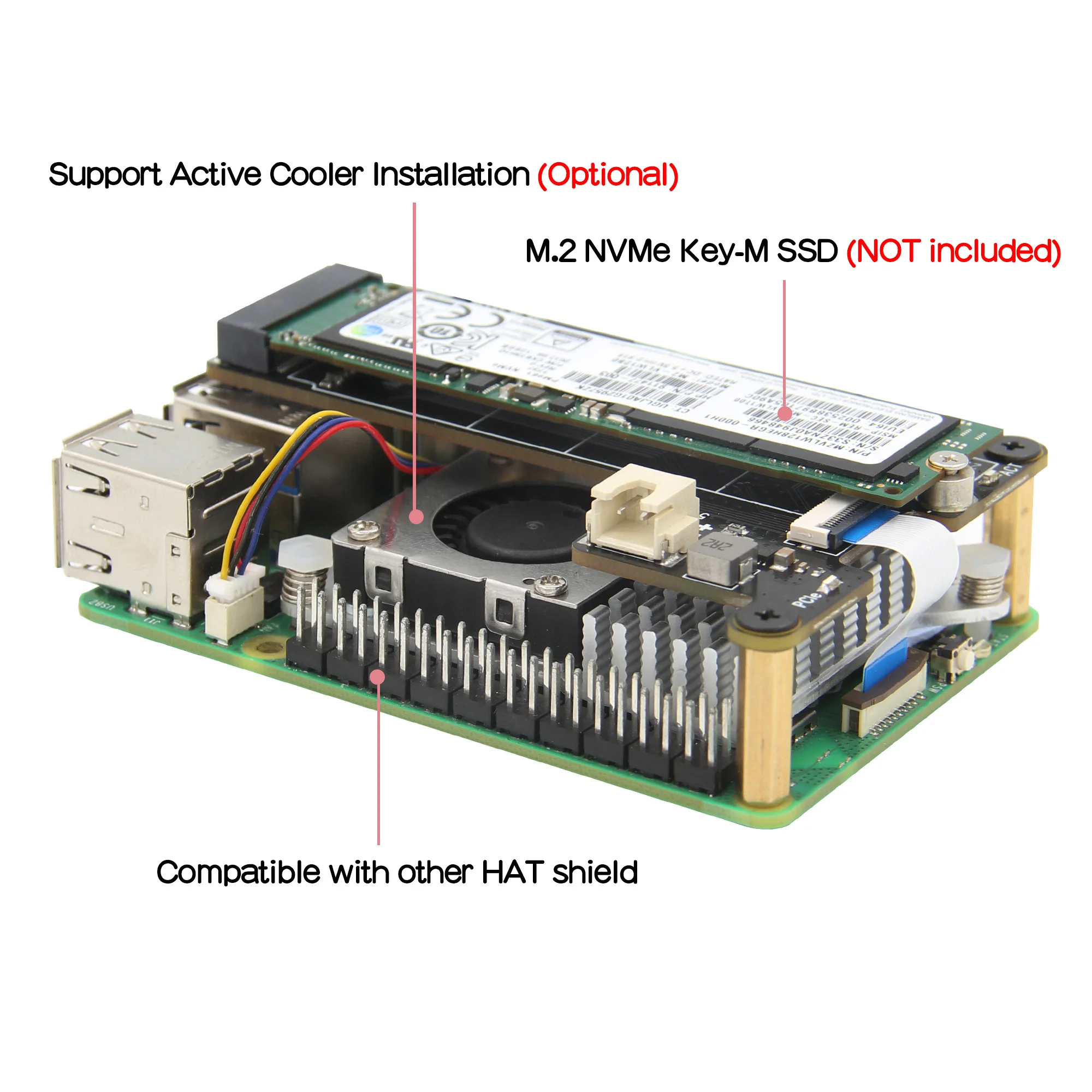 Raspberry pi 5 8GB, Geekworm 電源、X1001 他 Geekworm X1001 PCIe to M.2 HAT Key-M NVMe SSD Board for Raspberry Pi 5