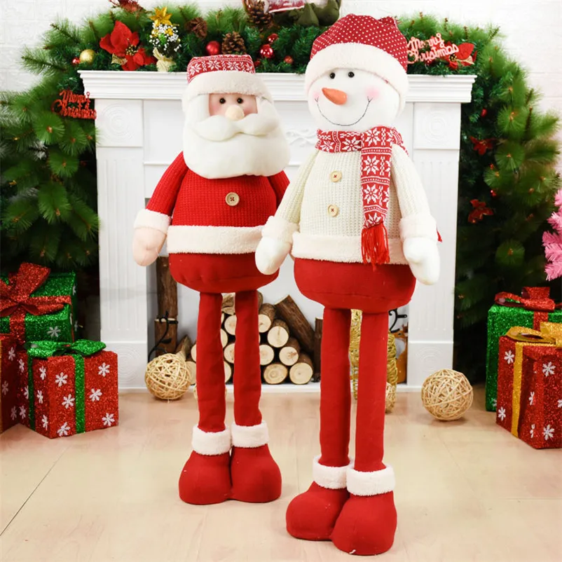 Large Size Snowman Santa Claus Dolls Christmas Decocration for Home Retractable Toys Happy New Year Gift Xmas Festival Ornament