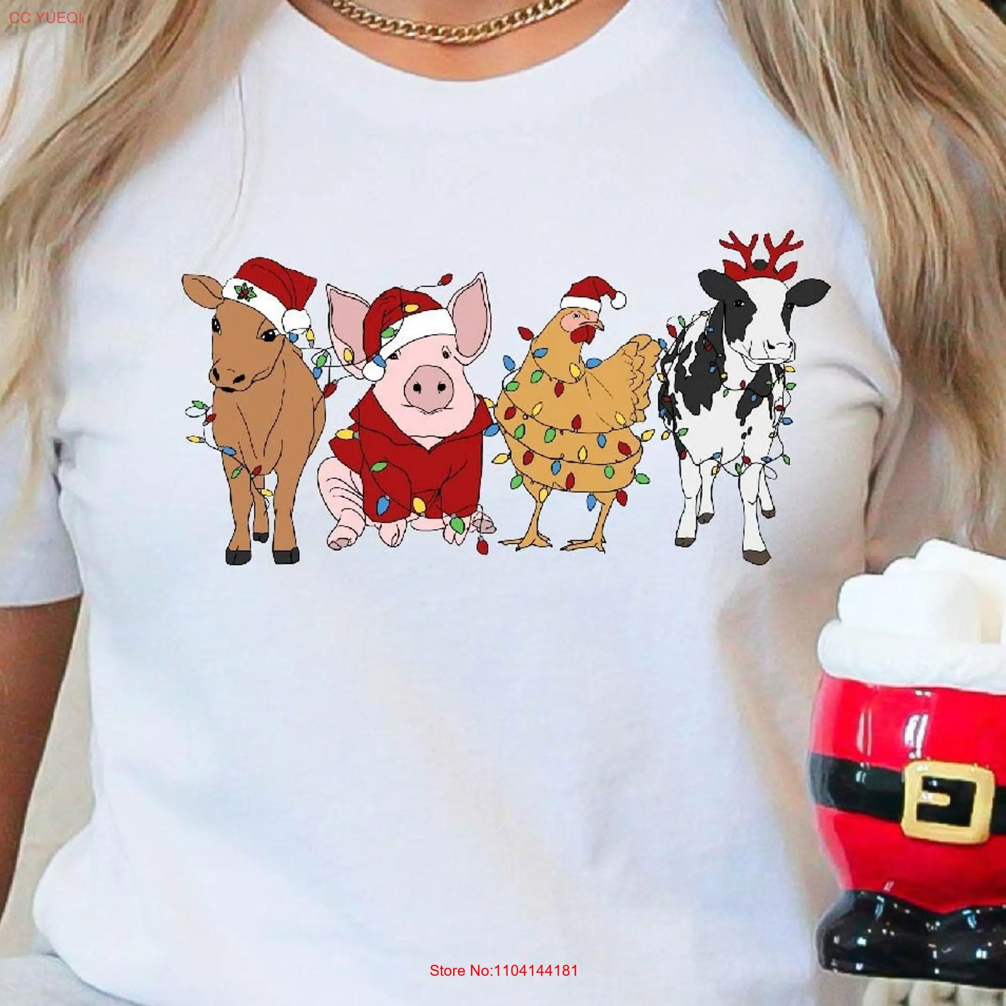 Christmas Farm Animals T Shirt Cute Cow Girl Chicken Barn long or short sleeves