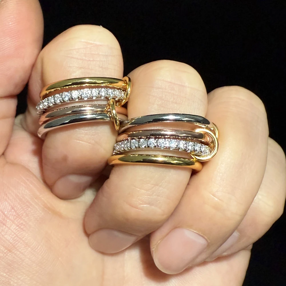 

2025 New Fashion Three Colour Women Full Finger Jewelry Cubic Zirconia Charm Multi Piece Stacking Eternity Band Ring