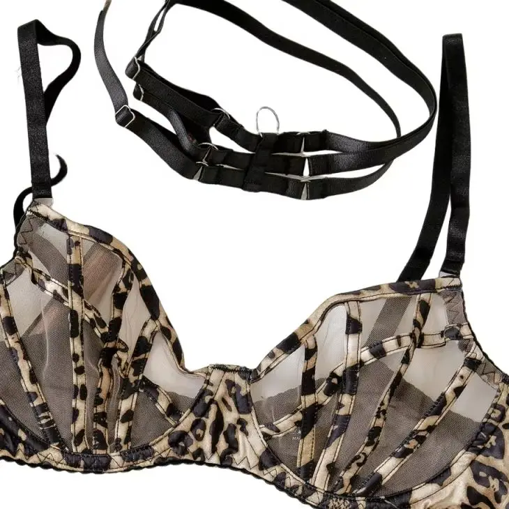 

KUCLUT Wild leopard print lingerie with breifs suit women large size push up underwear female thin lace with steel ring bra set