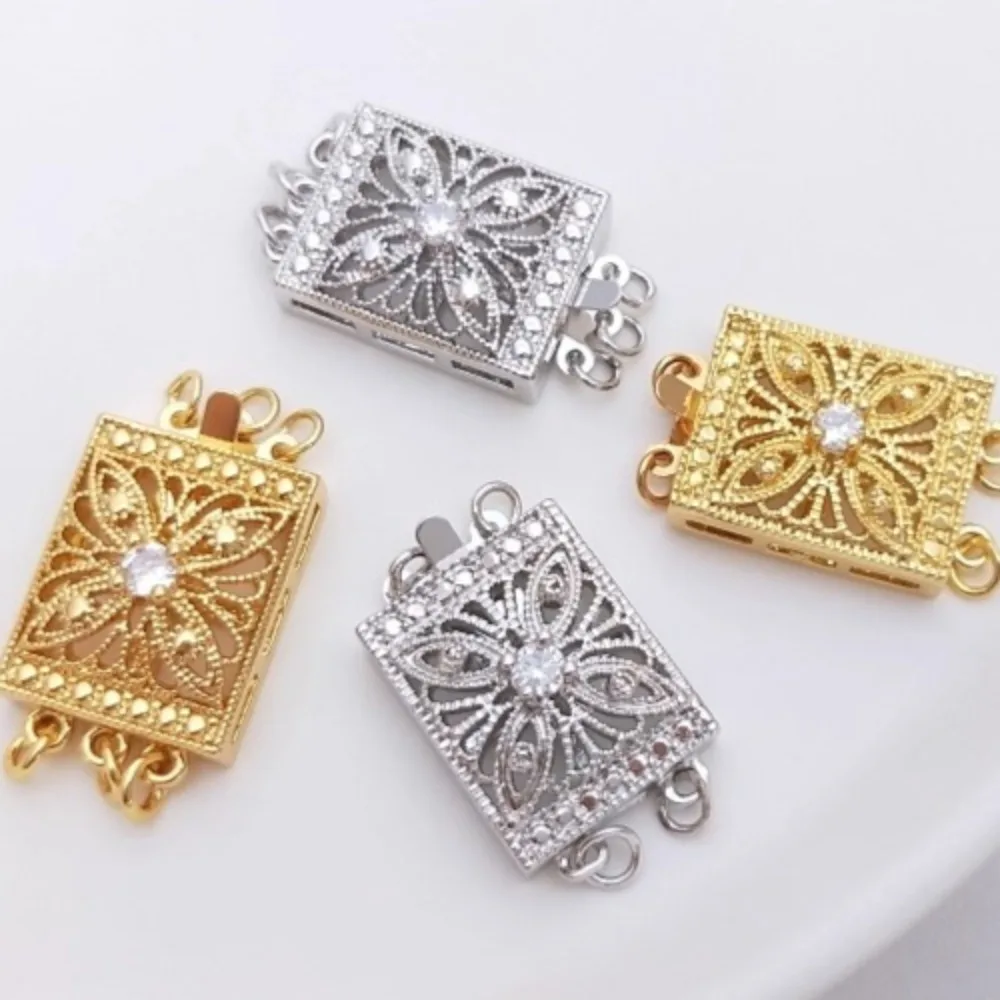 

1 шт. медные застежки 18-каратного золота, белое золото с цирконом, атмосферная прямоугольная многорядная жемчужная пряжка, пряжка для ювелирных изделий своими руками