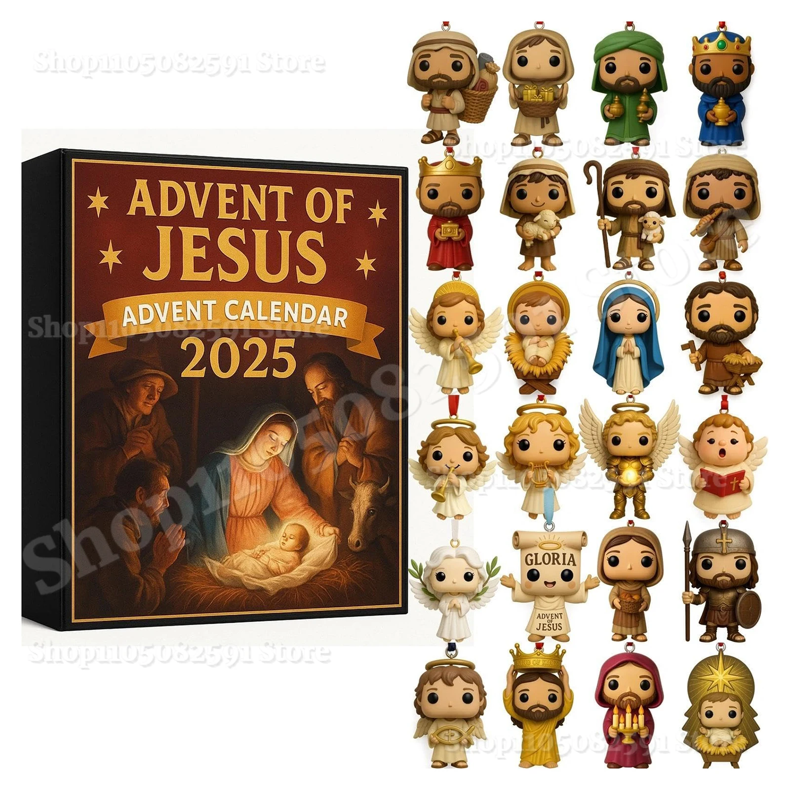 

Jesus Christmas Advent Calendar with 24 2D Flat Acrylic Ornaments Xmas Countdown Calendar Gifts for Kids Boys Girls Toddlers