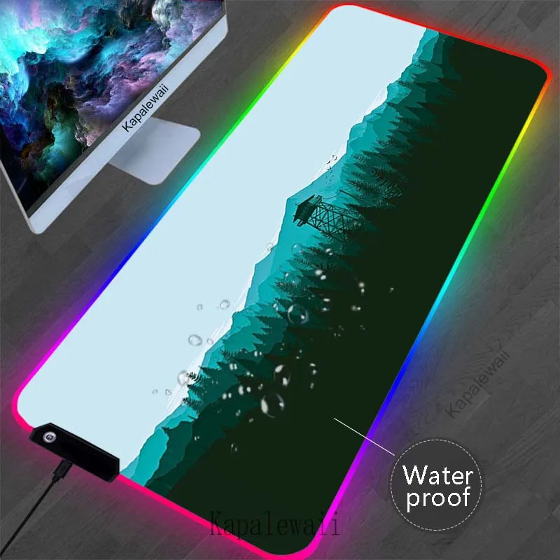 Alfombrilla de ratón grande LED Forest para Gamer, alfombrilla retroiluminada RGB con borde de bloqueo, alfombrilla de goma impermeable para mesa, alfombrilla para teclado, 900x300mm