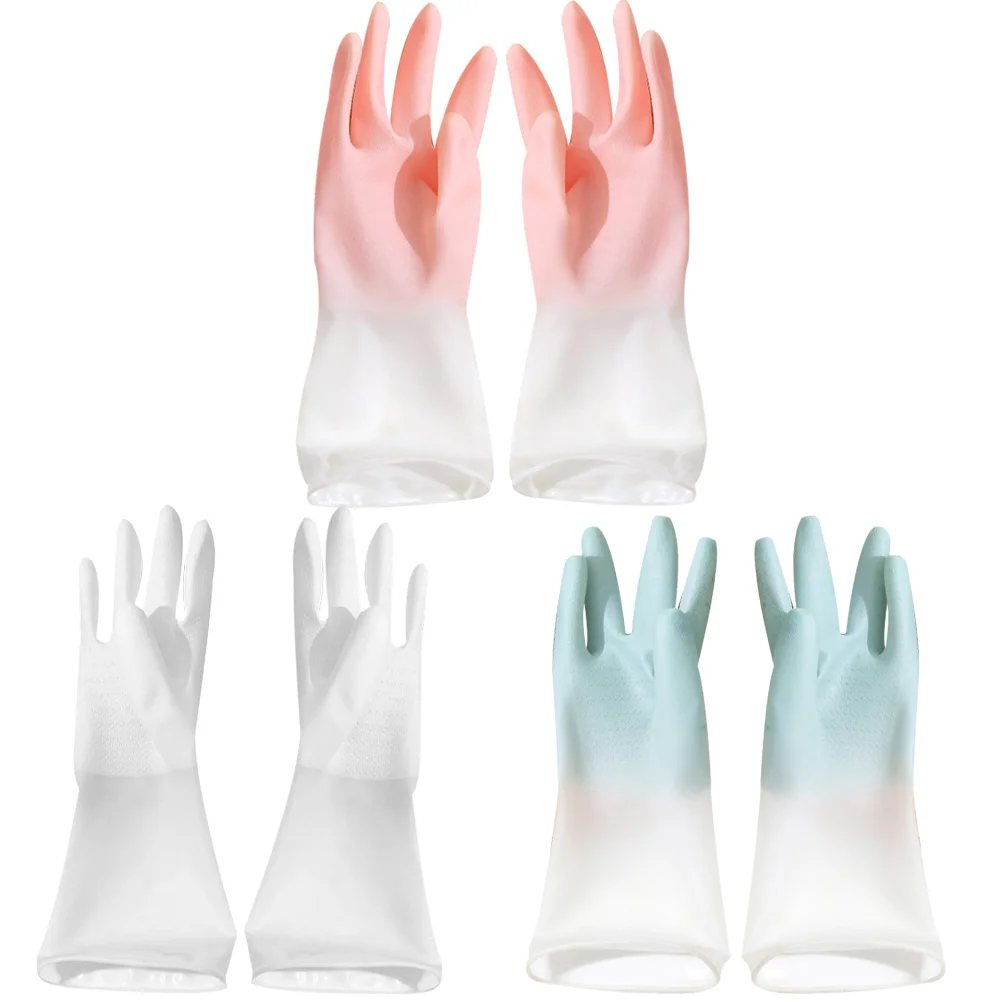 

1 Set 3 Pairs Rubber Household Bowl Cleaning Gloves Waterproof Laundry Gloves Hand Protective Mitts Kitchen Gloves Dishwashing G