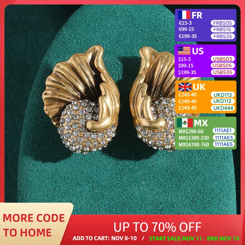 

Luxury Designer Stud Earrings Rhinestones Flower Gold Color Vintage Jewelry Boho Accessories For Woman 2025 Trends New Item