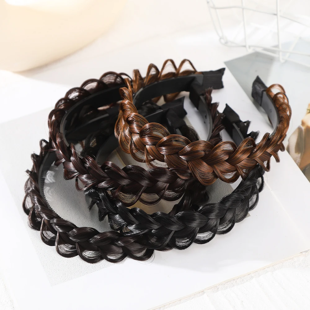 Women Hair Band Fishbone Braid Lazy Wig Twist Braid Headband Hairpin Bohemia Fashion Non-slip Headdress Bridal Hair Accessories