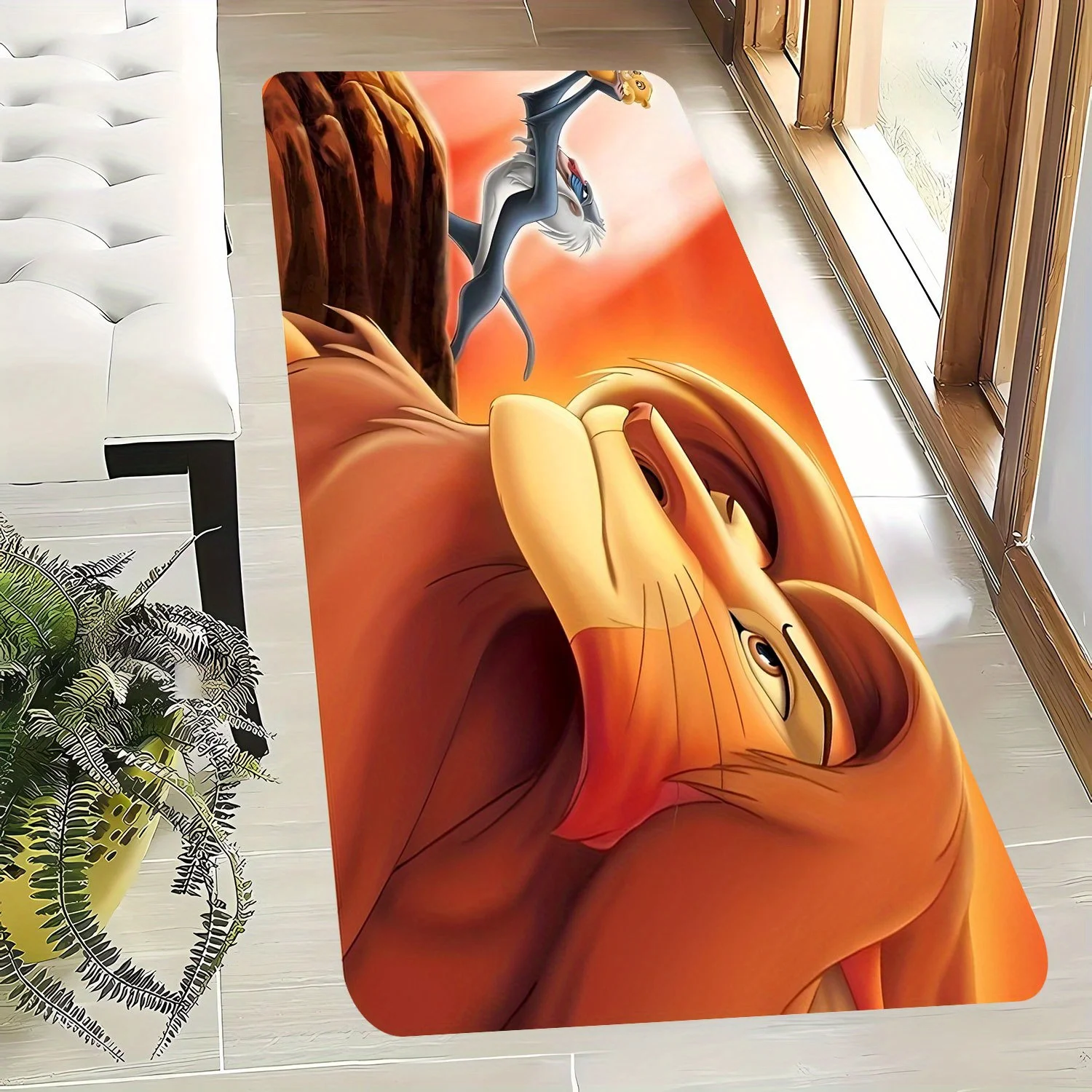 Felpudo antideslizante del Rey León: diseño vibrante de Simba y Rey León, tapete de poliéster duradero para entrada de casa, dormitorio y baño