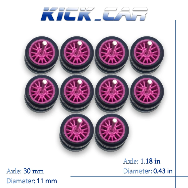 KicarMod ABS 1/64 Wheels with White Rubber Tires 5 sets for 5 Model Cars Colorful Pink Toy Wheels for Hot Wheels Modified Parts