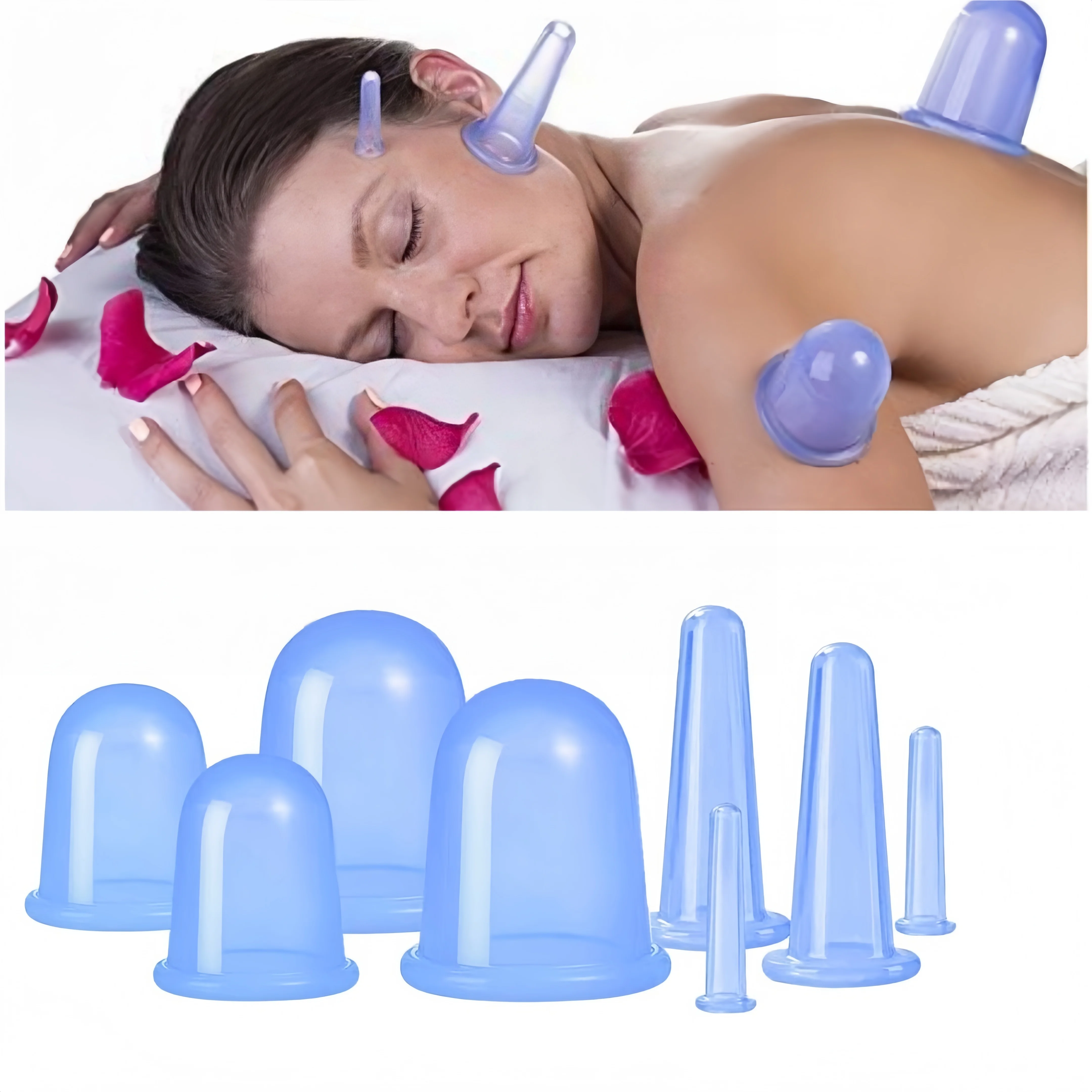 

4 шт., силиконовая чашка для лица, чашка для вакуумной уменьшения и удаления влаги, устройство для банок вокруг глаз, наборы силиконовых баночных терапий