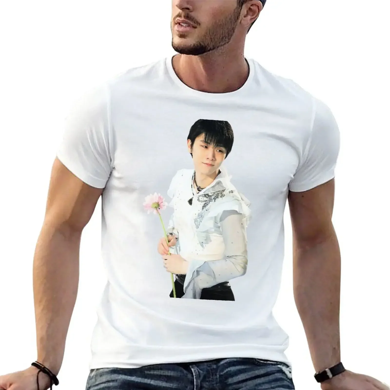 Yuzuru Hanyu with Flower T-Shirt summer clothes Aesthetic clothing blacks mens graphic t-shirts pack