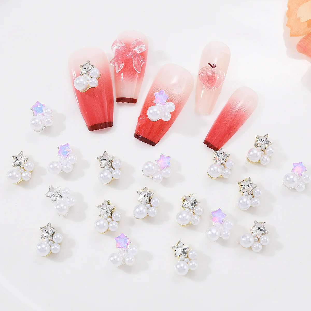 10 peças decalques de strass em esquema de cores macaron com combinação de estrela e pérola decorações de liga para arte em unhas