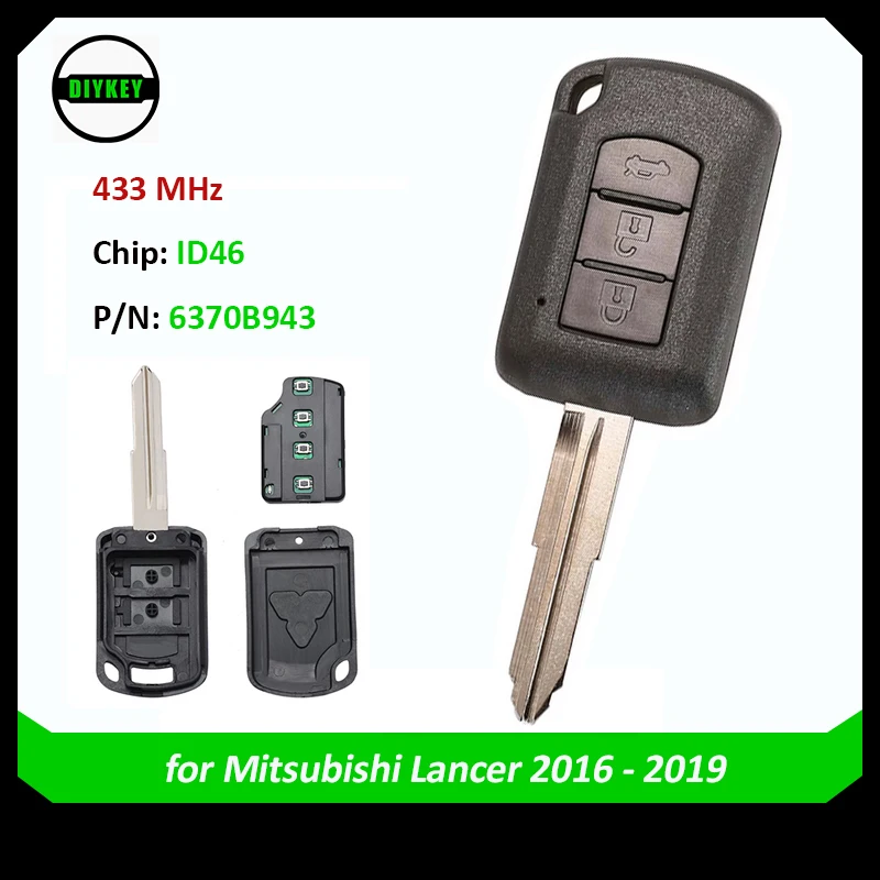 

DIYKEY P/N:6370B943 3 Button Car Control for 2016 2017 2018 2019 Mitsubishi Lancer Remote Head Key 433MHZ 46 Chip