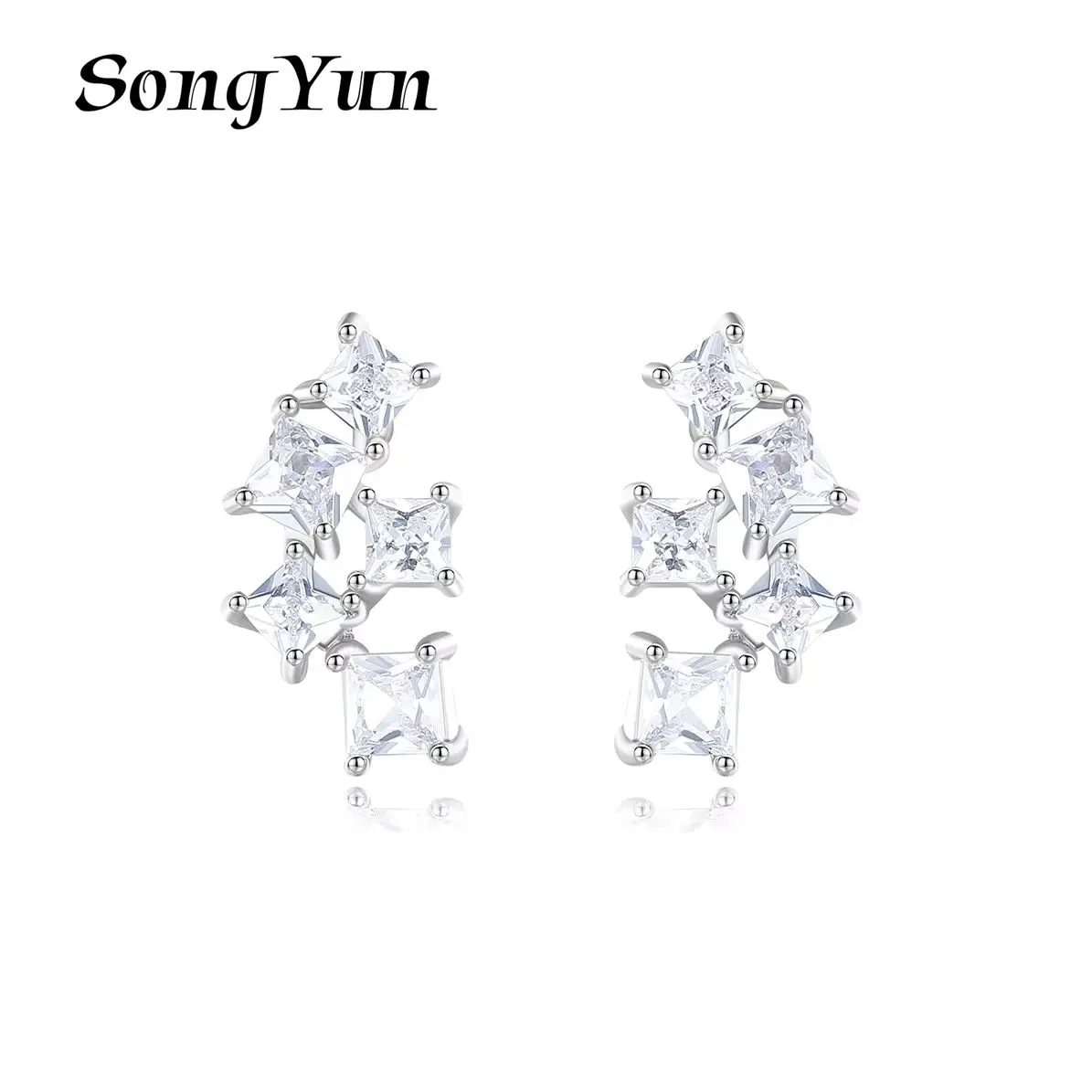 

SYYG Jewelry MHT Quality Brass Stud Earrings Dangle CZ 7A Zircon Anniversary Gift Glamorous Women Earring Jewelry