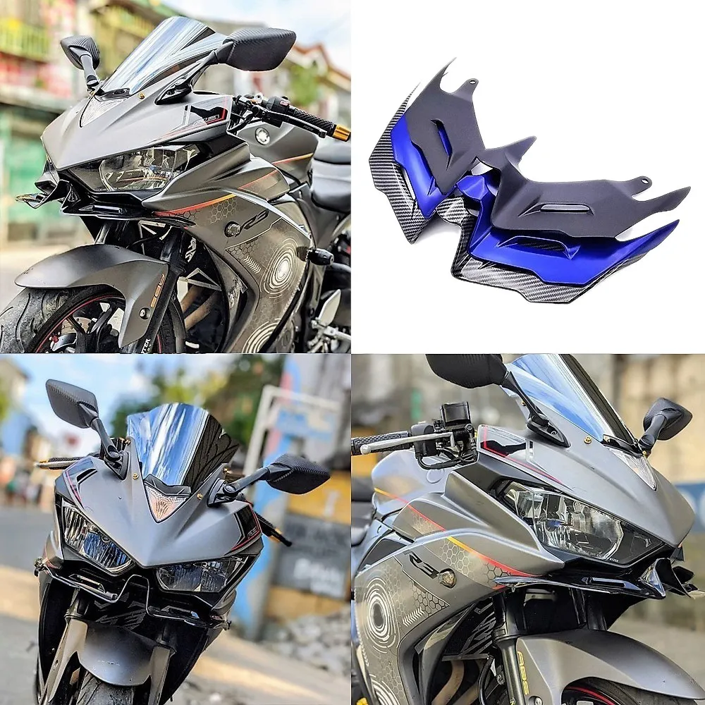 Motorcycle Front Aerodynamic Winglets Windshield Fairing Wing for YZF R3 R25 2014 - 2021 Carbon Fiber Pattern