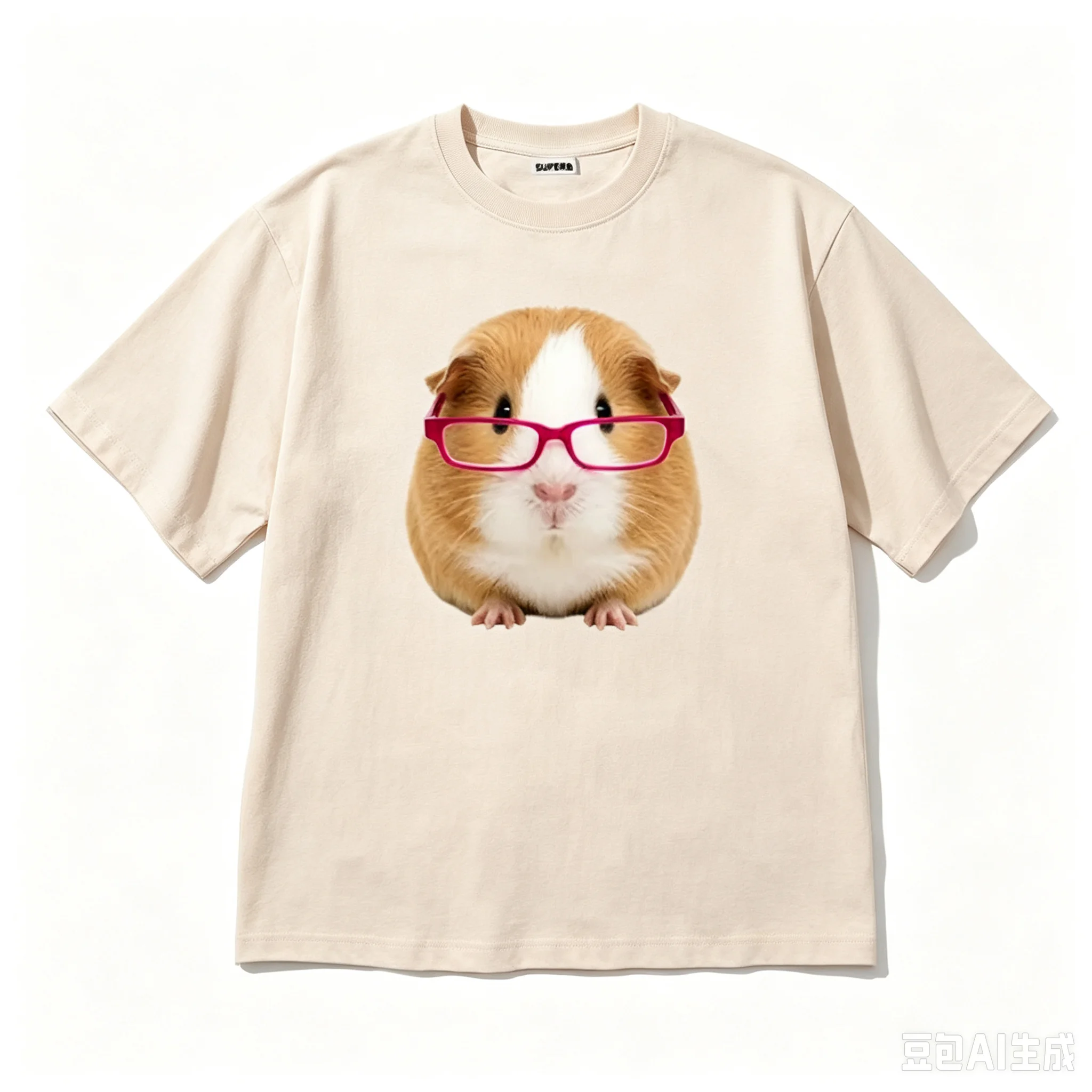 Niedliches Meerschweinchen mit rosa Brille Grafik-T-Shirt Unisex Locker Geschnitten Übergroß Kurzarm Y2K Harajuku Streetwear Lässiges Baumwoll-T-Shirt – Detail 4