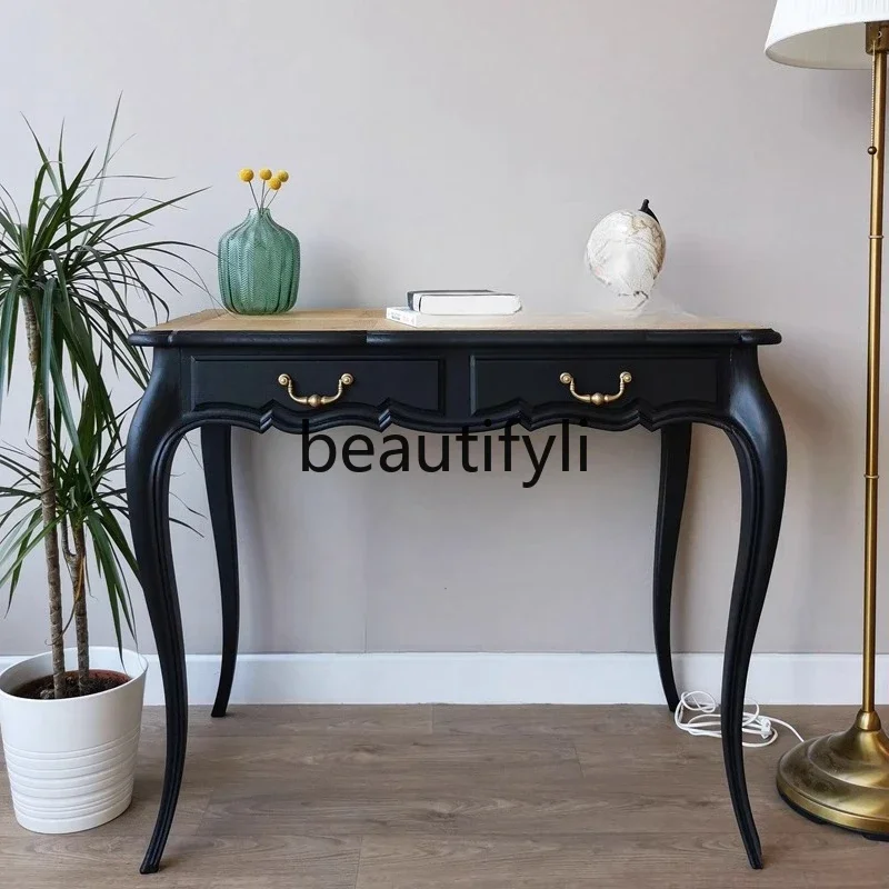 

French retro solid wood entrance table, black against the wall, living room, home entrance table, decorative cabinet6239