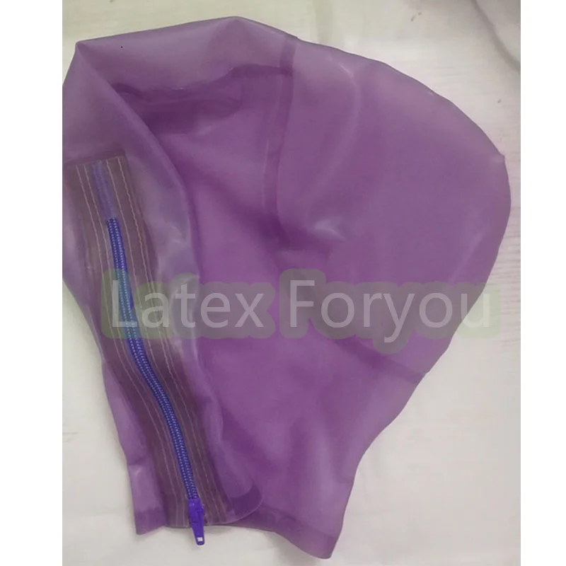 Sexy Latex Full Head Latex Rubber Mask cappucci viola trasparenti foro per l'alito Fetish Cosplay Mask Back Zipper Club Wear