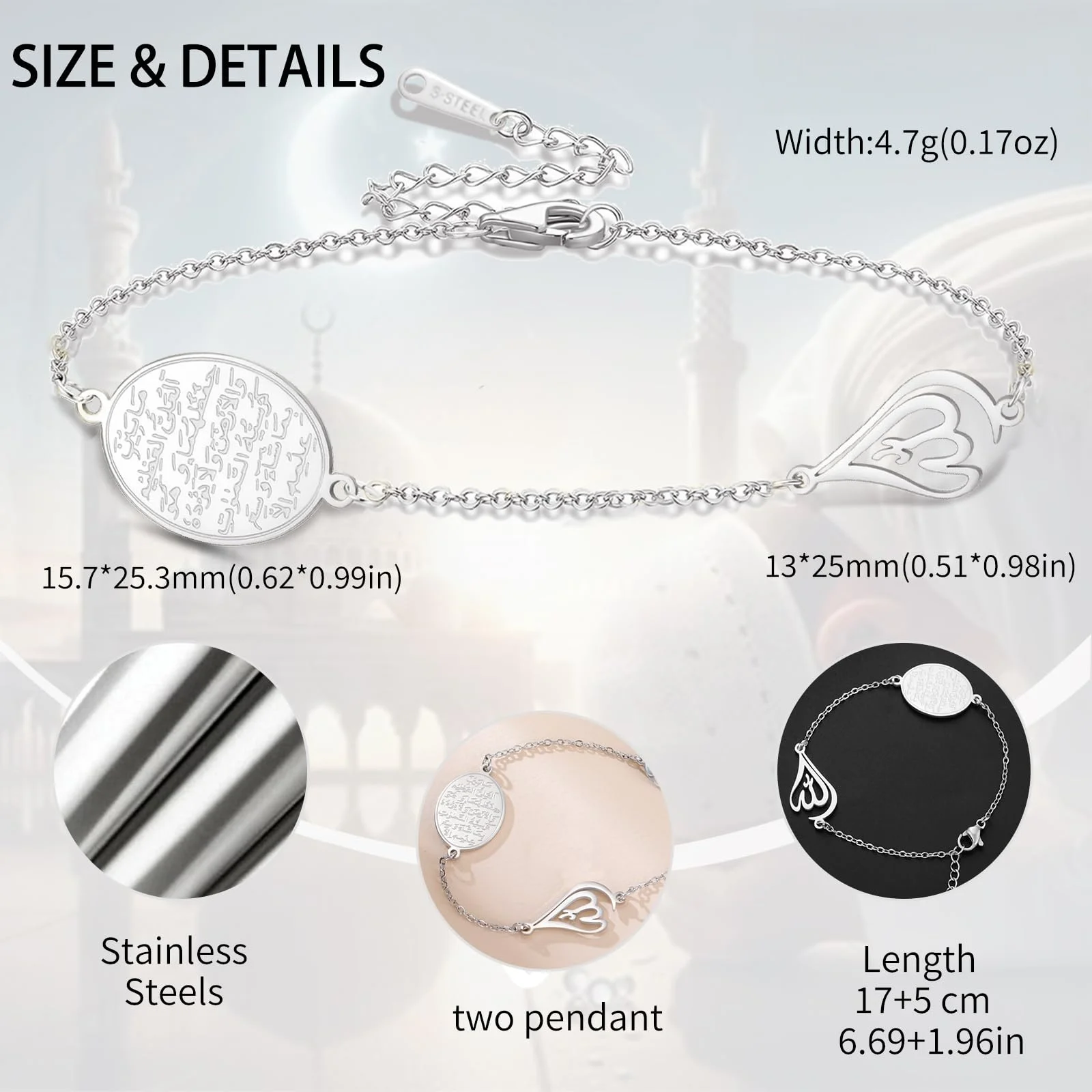 الإسلامية Ayatul الكرسي البيضاوي سوار للنساء الله دمعة ربط أساور العربية مسلم القرآن الخط سوار Charm