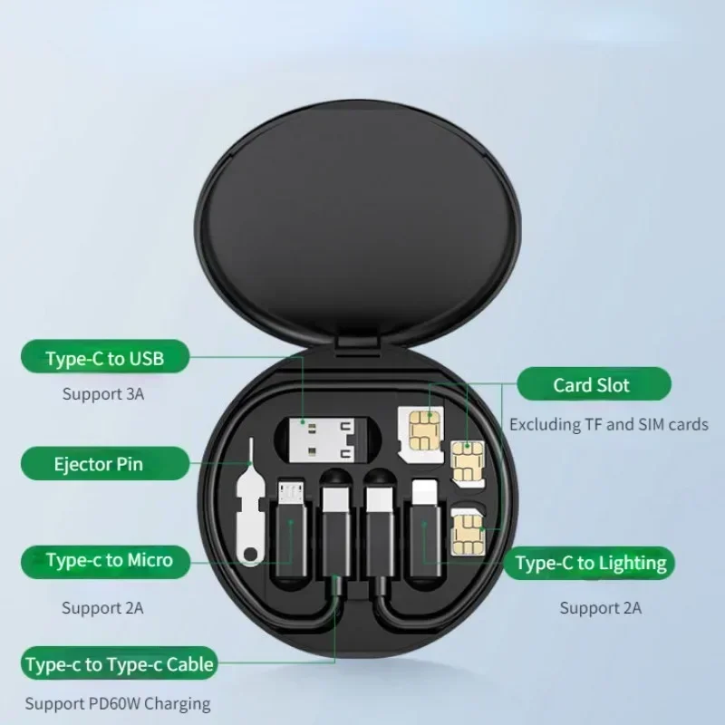 60W Type-C To USB C To Micro USB Fast Charging Adapter Kit for IPh1 14 13 12 Pro OTG Converter Multi Storage Box