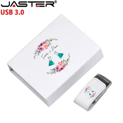 JASTER USB 3.0 Flash Drive Custom Logo Leather Pen Drive Wedding Photography Box Memory Stick 8GB 16GB 32GB 64GB 128GB U Disk