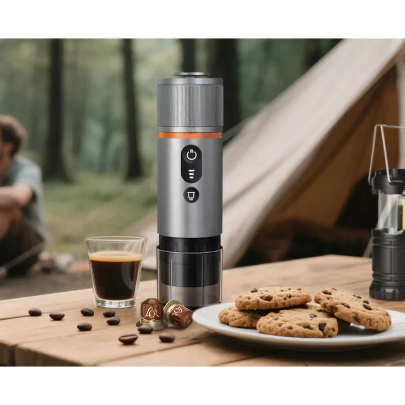 Portable outdoor espresso machine, suitable for travel camping, electric, 2.5-minute heating, 8-cup capacity, plastic material