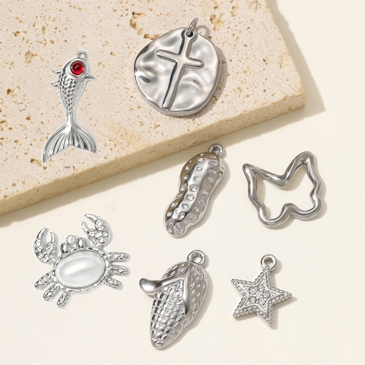 3Pcs/Lot Stainless Steel Peanut Charms Star Sun Pendants For DIY Making Necklace Earrings Jewelry Accessory Wholesale