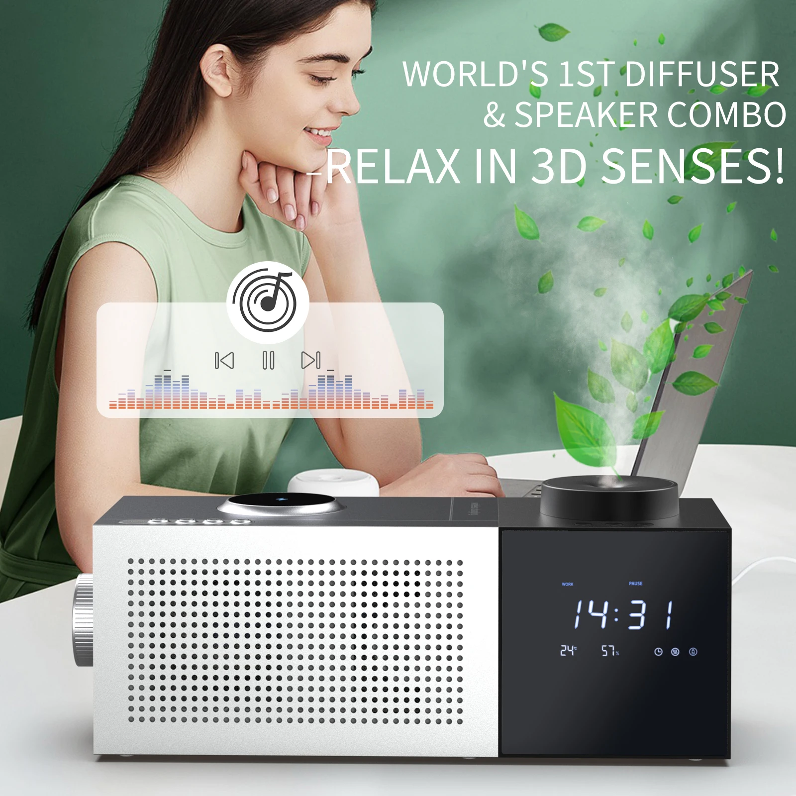

Smart For Bluetooth Music Speaker With Aroma Diffuser Electric Temperature And Humidity Display Screen Hotel-Suitable Gadget