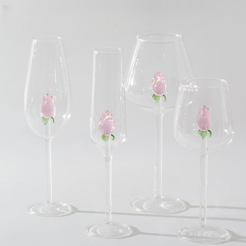 New Rose Bubble Wine Glass Champagne Red Wine Lead Free Crystal High Footed Glass High Value Glass Wedding Gifts French Vintage