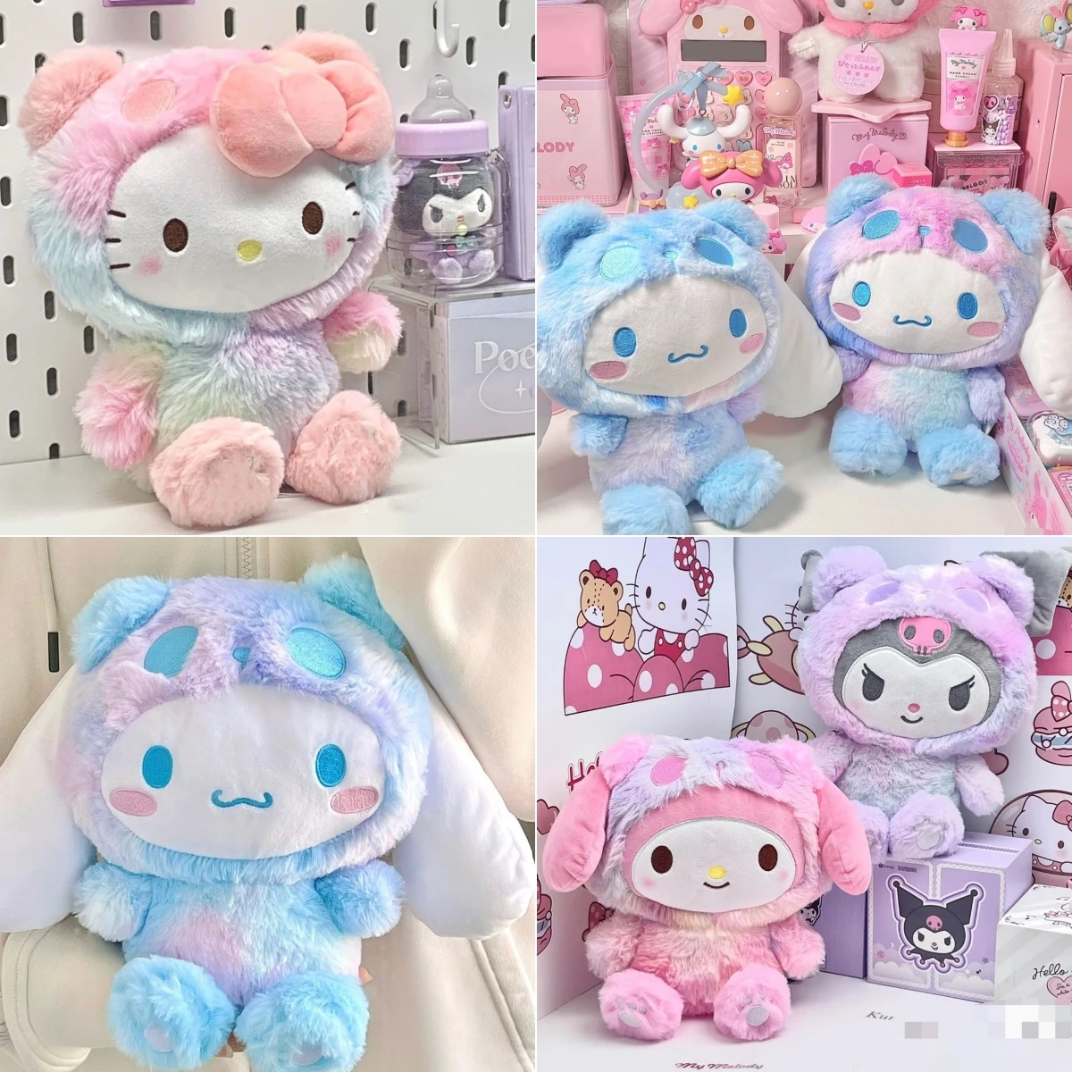 

Anime Sanrio HelloKitty Kuromi My Melody Cinnamoroll Tie Dye Soft Plush Toy Kawaii Cute Bedroom Pillow for Girls Holiday Gifts