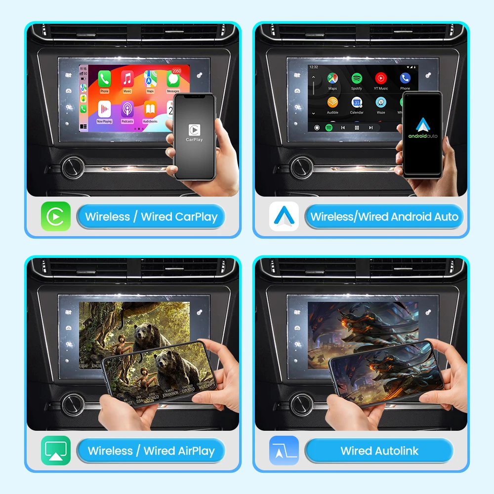 JoyeAuto Wireless CarPlay Android Auto Interface Kit for 2014-2016 Peugeot 208 2008 308 408 508 Mirroring USB Video Flash iOS26