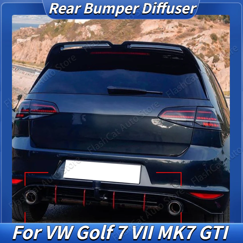 

For VW Volkswagen Golf 7 VII MK7 GTI 4 Fins Car Rear Bumper Diffuser Side Splitters Spoiler Lip 2013-2016 CNC Black ABS Plastic