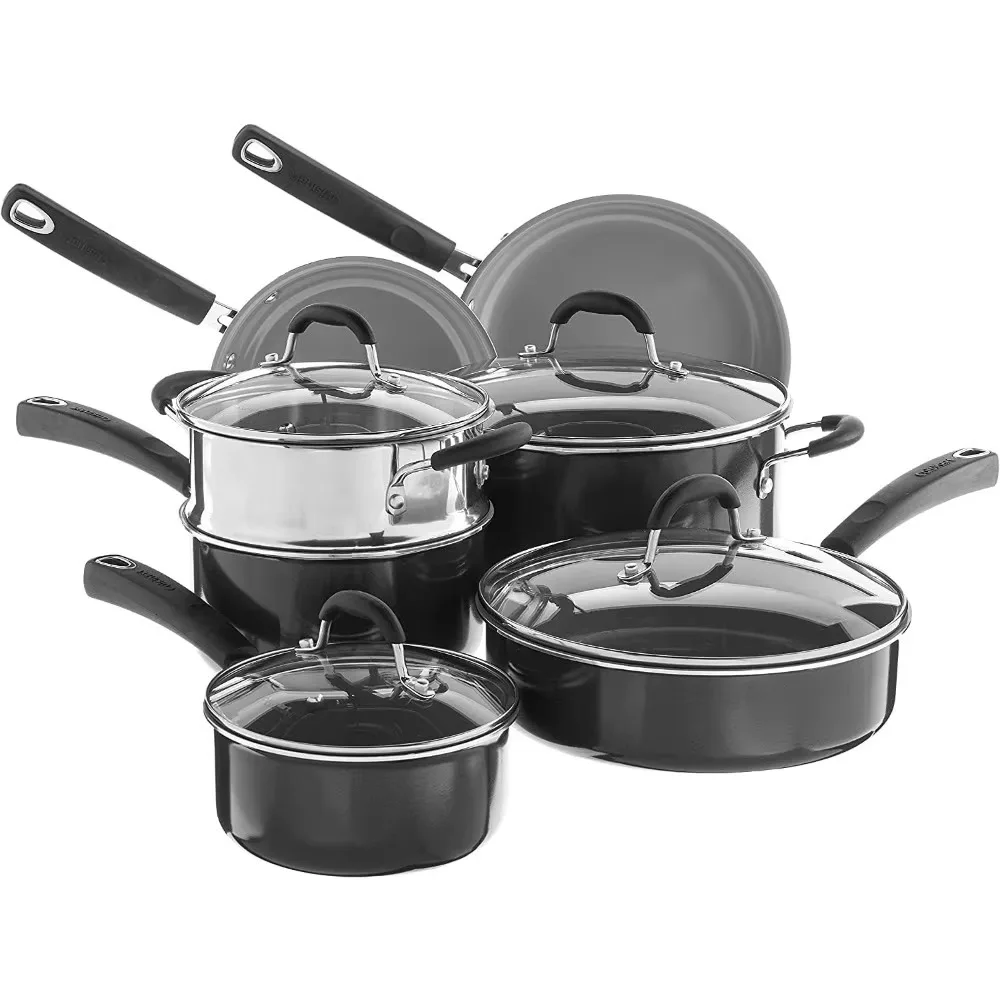 11-piece nonstick cookware set that provides long-lasting food release that you can savor, black