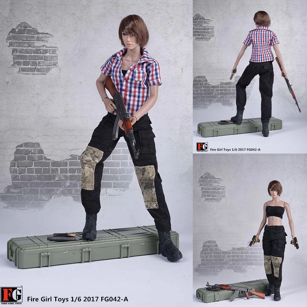 Fire Girl Toys FG042 PMC 1/6 Scale Female Soldier Plaid Shirt Tube Top Vest Pants Clothes Suit Model For 12'' Action Figure Body