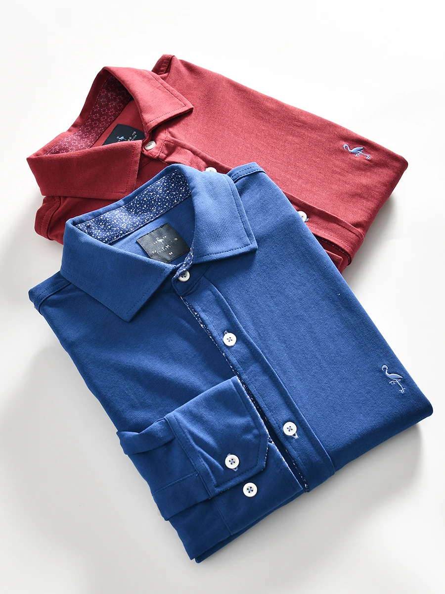 

High-End Men's Long Sleeve Knitted Cotton Shirt Casual Breathable Double-Sided Pure Cotton Spring Summer Fashion Urban Style