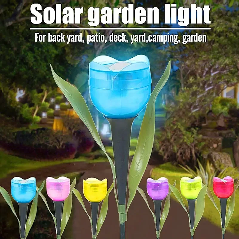 Solar LED Light Outdoor Tulip Rose Flower Lamp Landscape Garden Decor Lawn Lamp Waterproof Garden Lights Outdoor Solar Lights