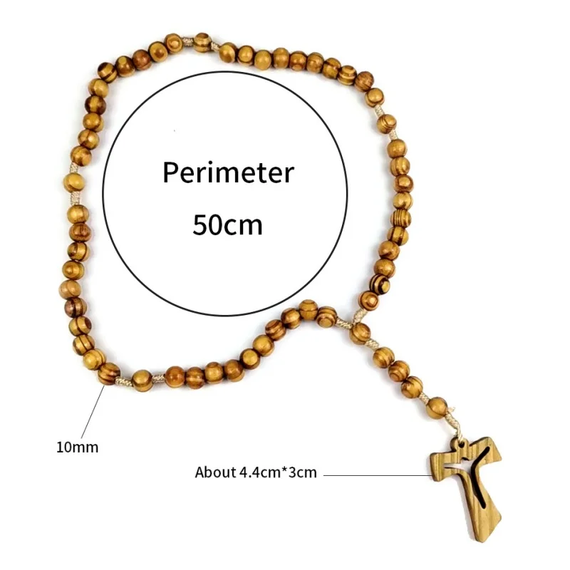 1Hollow Cross Catholic Wood Beaded Rosary Necklaces Christian INRI Crucifix Cross Pendant Long Chain Men Religion Prayer Jewelry