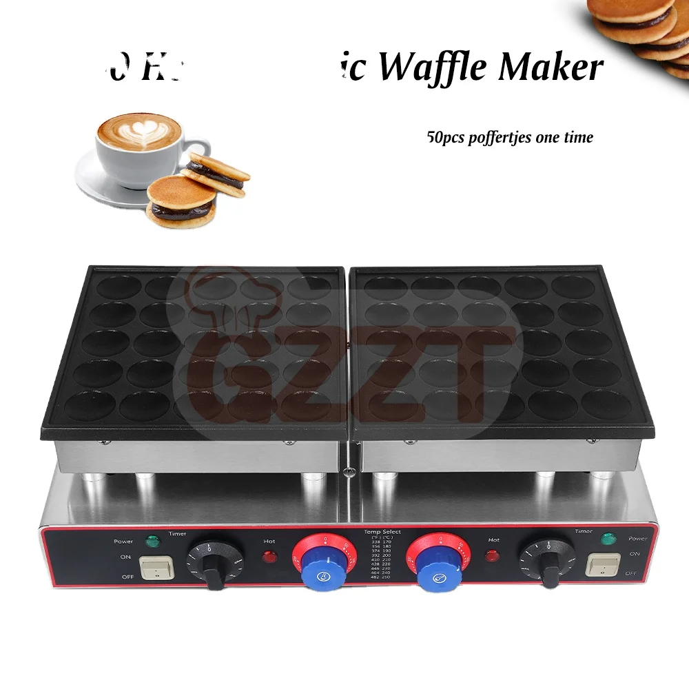 Hot Sale Snack Pastry Food Machine 50pcs Double Plates Poffertjes Dorayaki Maker Machine Mini Pancake Making Machine