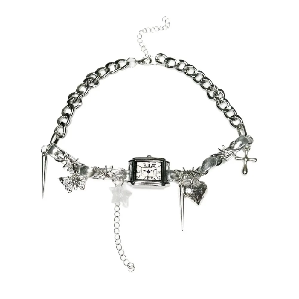 

Fashion Star Watches Pedant Choker Cross Heart Gothic Rivet Necklace Women Neck Jewelry Accessories Y2K Tassel Necklace Ladies