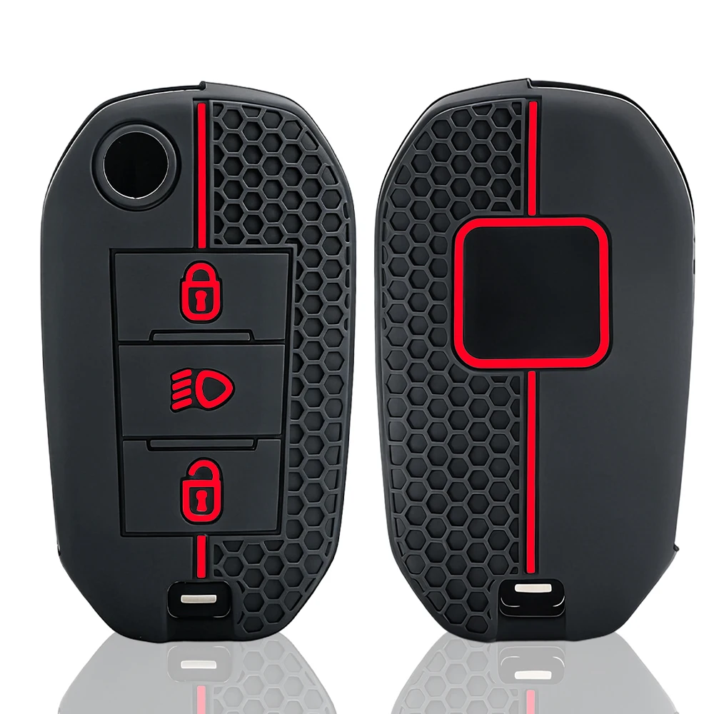 3 Button Silicone Car Key Chain Ring Shell Cover Case Holder For Peugeot 208 301 308 508 5008 3008 Citroen C5 C4 2010 2021 2023
