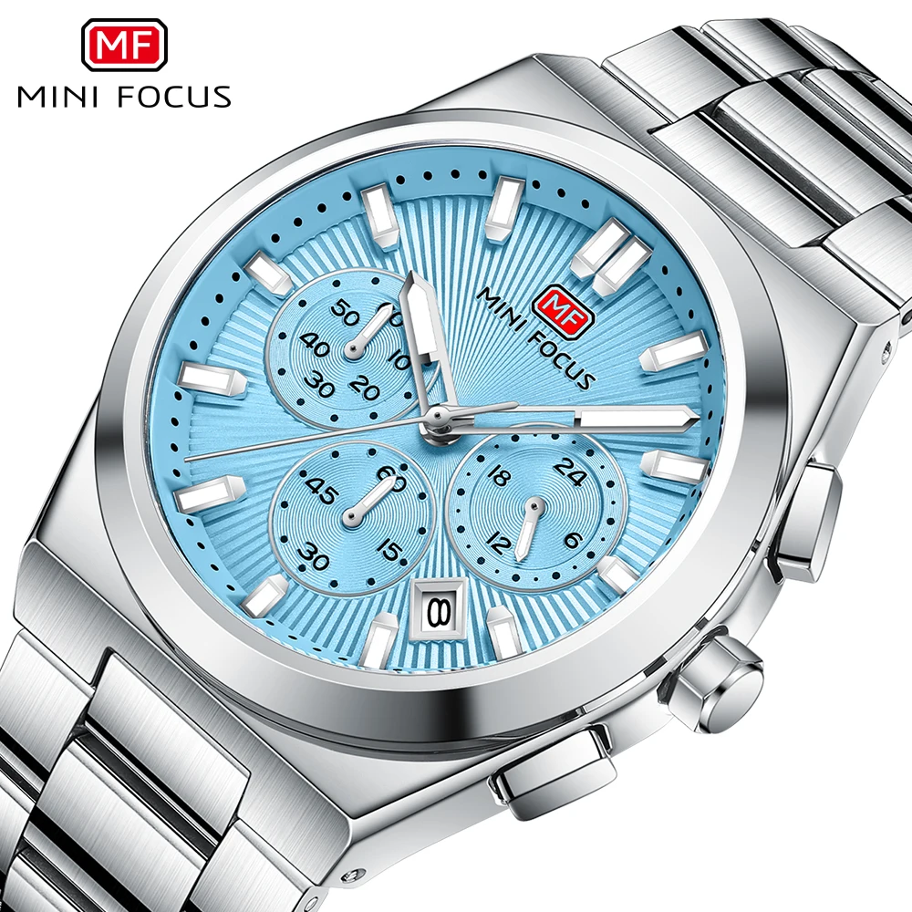 

MINI FOCUS 0614, элегантные деловые кварцевые часы для мужчин, простой хронограф, календарь, светящиеся водонепроницаемые модные мужские наручные часы