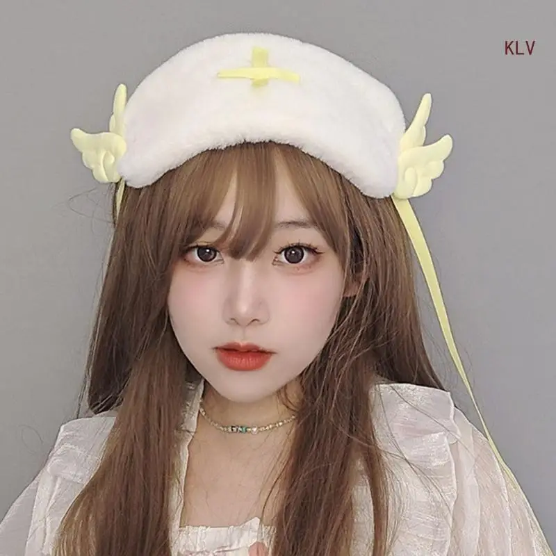 

Anime Hairhoop for Girls LolitaStyle Plush Angel Wing Ears Headband Cosplay Headdress ComicShow Headwear