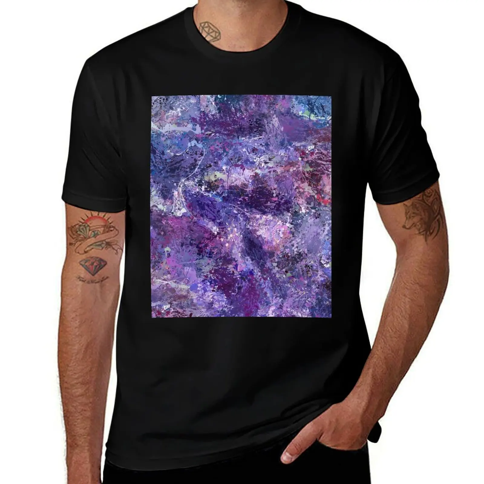 

Violet drip abstraction T-Shirt cotton tshirt 100% man graphic t shirt t shirt man plain T-shirt