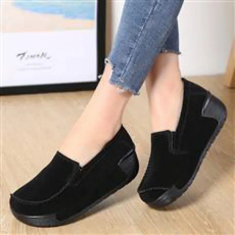 

Genuine Leather Moccasins Women's Mid Heel 2024 Spring and Summer New Soft Leather Soft Bottom Women's Chunky Heel Shoes Loafers