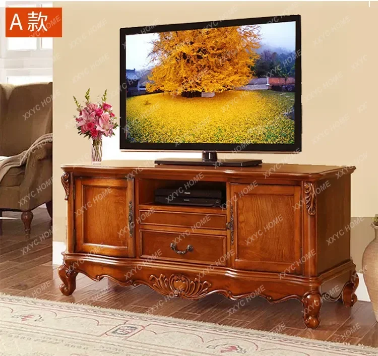 XX solid wood TV cabinet living room retro carved TV cabinet household audio-visual cabinet